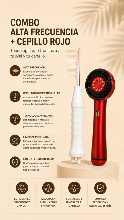 Gnesix Aura Pro + Gnesix HairLux: menos caída, más ahorra combo (ALTA FRECUENCIA + CEPILLO MASAJEADOR)